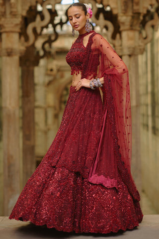 Burgundy Lehenga for Indian Wedding – Umang by Nitika Gujral