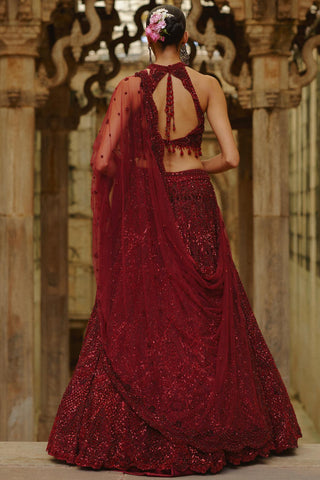 Burgundy Lehenga for Indian Wedding – Umang by Nitika Gujral