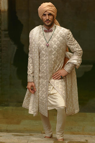 Ivory sherwani set for Indian Wedding – Taffeta Umang Sherwani by Nitika Gujral