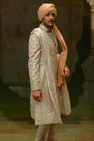 Ivory umang tafetta silk sherwani set
