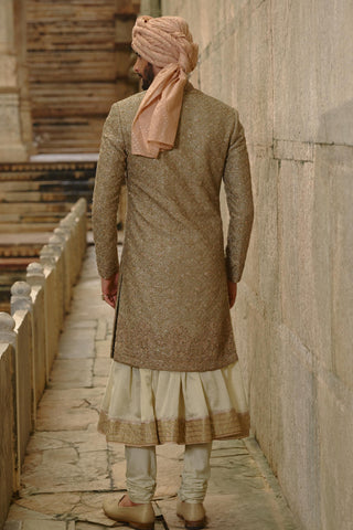 Green sherwani set for Indian Wedding – Raw Silk Umang Sherwani by Nitika Gujral