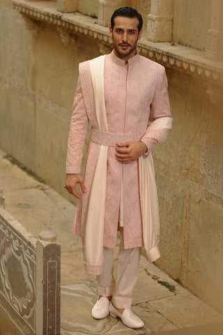Pink sherwani set for Indian Wedding – Taffeta Umang Sherwani by Nitika Gujral
