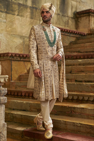 Cream sherwani set for Indian Wedding – Taffeta Umang Sherwani by Nitika Gujral