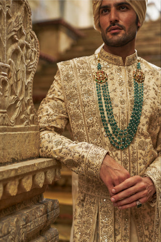 Cream sherwani set for Indian Wedding – Taffeta Umang Sherwani by Nitika Gujral