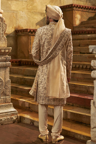 Cream sherwani set for Indian Wedding – Taffeta Umang Sherwani by Nitika Gujral