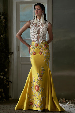 Lehenga Set for Indian Wedding – Yellow Noor Corset by Nitika Gujral