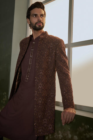 Sherwani set for Indian Wedding – Brown Navyaa by Nitika Gujral