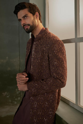 Sherwani set for Indian Wedding – Brown Navyaa by Nitika Gujral