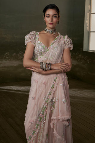 Draped Saree for Indian Wedding – Rose Pink Noor by Nitika Gujral