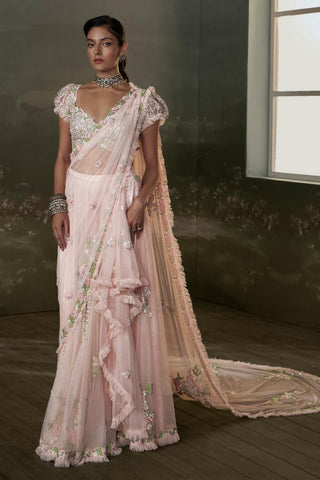 Draped Saree for Indian Wedding – Rose Pink Noor by Nitika Gujral