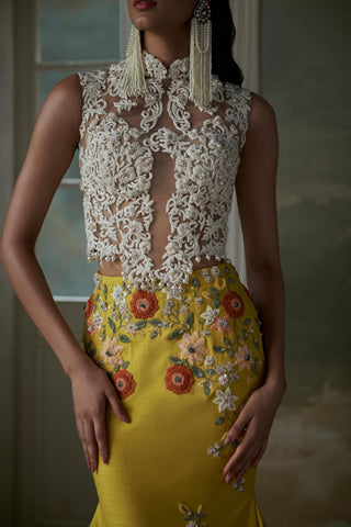 Lehenga Set for Indian Wedding – Yellow Noor Corset by Nitika Gujral
