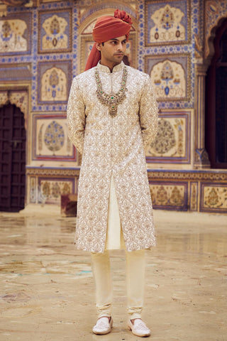 Sherwani Set for Indian Wedding – Beige Kashish Embroidered by Nitika Gujral