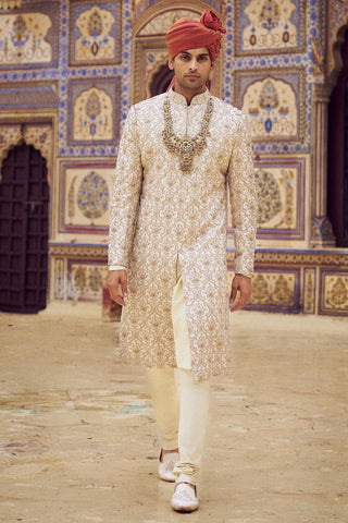 Sherwani Set for Indian Wedding – Beige Kashish Embroidered by Nitika Gujral