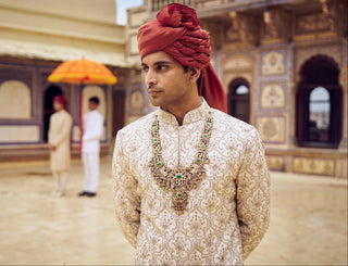 Sherwani Set for Indian Wedding – Beige Kashish Embroidered by Nitika Gujral