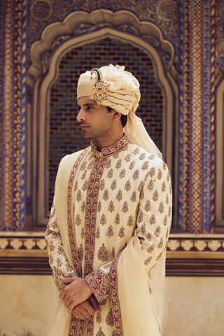 Sherwani Set for Indian Wedding – Beige Kashish Choga by Nitika Gujral