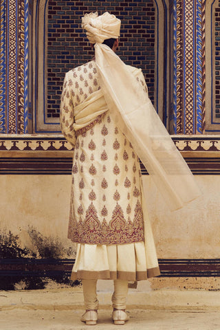 Sherwani Set for Indian Wedding – Beige Kashish Choga by Nitika Gujral