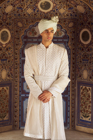 Sherwani Set for Indian Wedding – Ivory Kashish Embroidered by Nitika Gujral