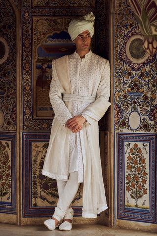 Sherwani Set for Indian Wedding – Ivory Kashish Embroidered by Nitika Gujral