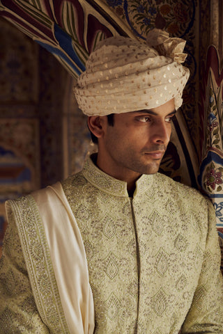 Raw Silk Sherwani for Indian Wedding – Green Kashish by Nitika Gujral