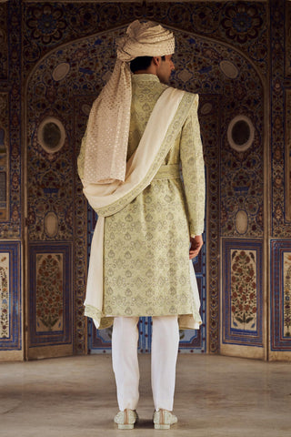 Raw Silk Sherwani for Indian Wedding – Green Kashish by Nitika Gujral