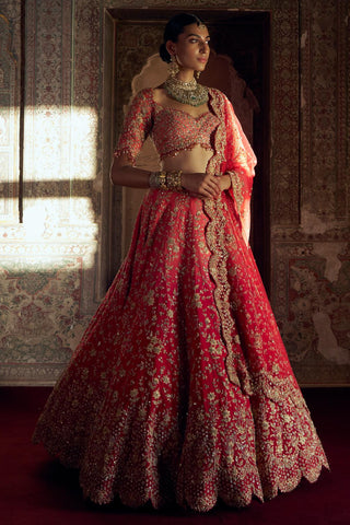 Lehenga set for Indian Wedding – Red Coral Ombre Kashish by Nitika Gujral
