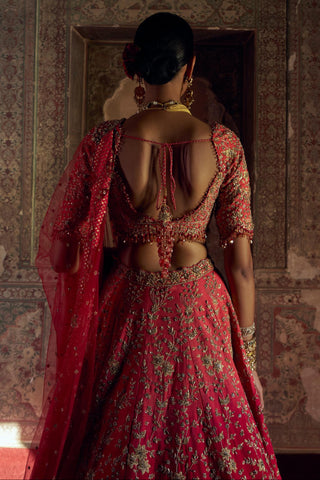 Lehenga set for Indian Wedding – Red Coral Ombre Kashish by Nitika Gujral