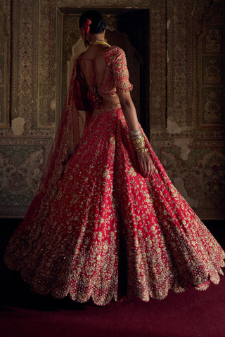 Lehenga set for Indian Wedding – Red Coral Ombre Kashish by Nitika Gujral