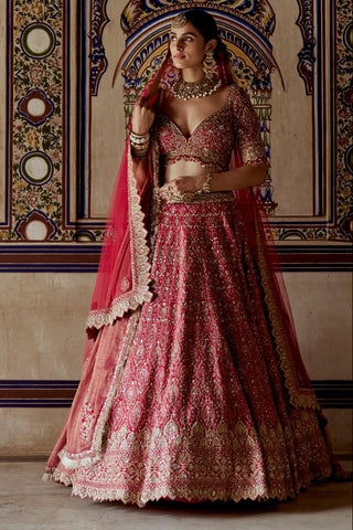 Lehenga set for Indian Wedding – Red Embroidered Kashish by Nitika Gujral
