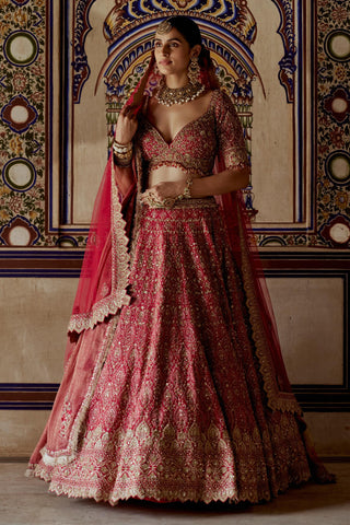 Lehenga set for Indian Wedding – Red Embroidered Kashish by Nitika Gujral