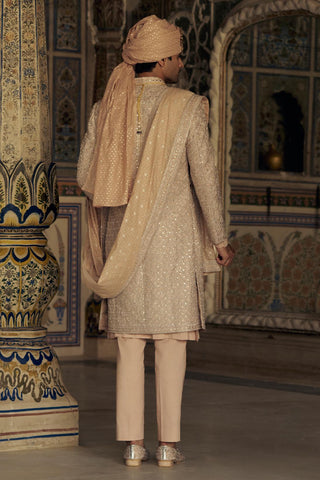 Raw Silk Sherwani for Indian Wedding – Peach Kashish by Nitika Gujral
