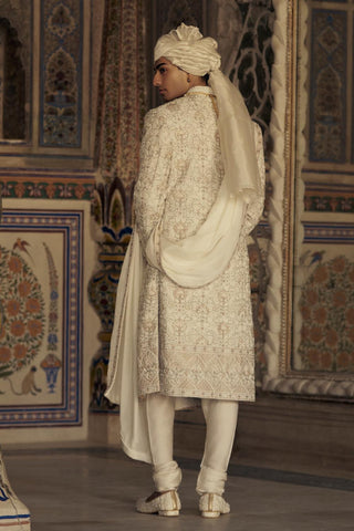 Raw Silk Sherwani for Indian Wedding – Ivory Beige Kashish by Nitika Gujral