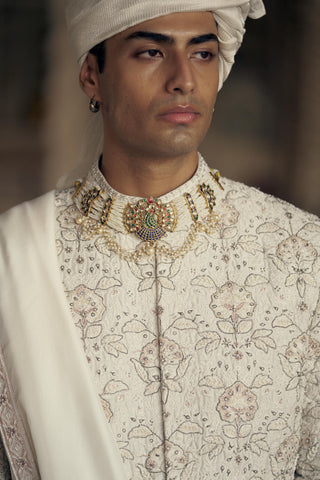 Raw Silk Sherwani for Indian Wedding – Ivory Beige Kashish by Nitika Gujral