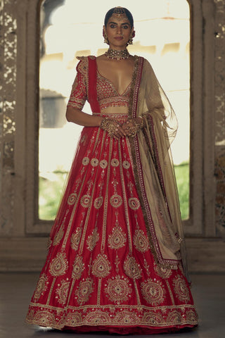 Lehenga set for Indian Wedding – Red Kashish Net Dupatta by Nitika Gujral