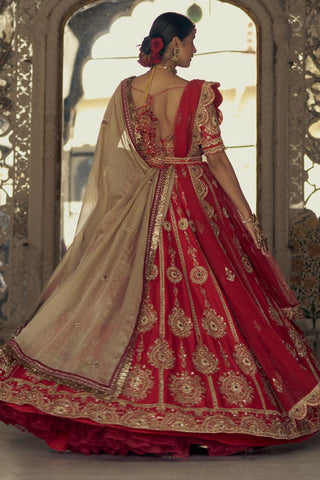 Lehenga set for Indian Wedding – Red Kashish Net Dupatta by Nitika Gujral