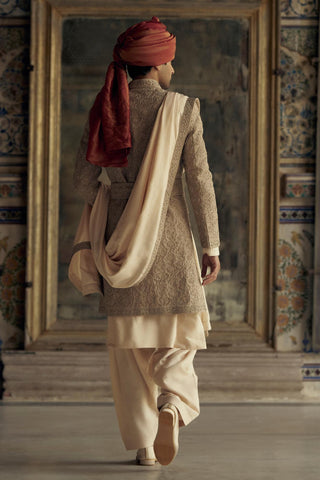 Raw Silk Sherwani for Indian Wedding – Brown Kashish by Nitika Gujral