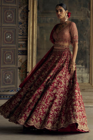 Lehenga set for Indian Wedding – Deep Red Kashish by Nitika Gujral