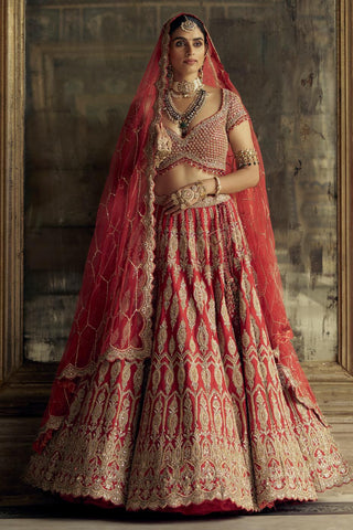 Lehenga set for Indian Wedding – Red Kashish Applique by Nitika Gujral