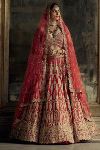 Lehenga set for Indian Wedding – Red Kashish Applique by Nitika Gujral