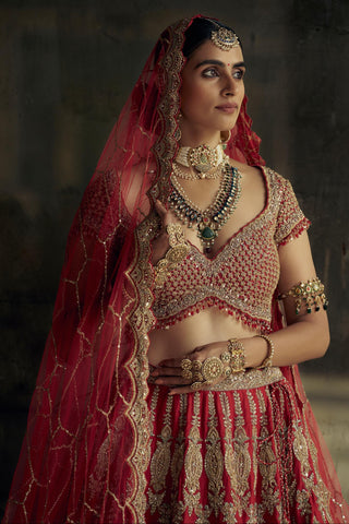 Lehenga set for Indian Wedding – Red Kashish Applique by Nitika Gujral