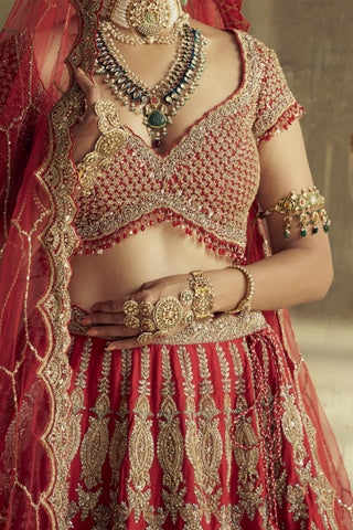 Lehenga set for Indian Wedding – Red Kashish Applique by Nitika Gujral