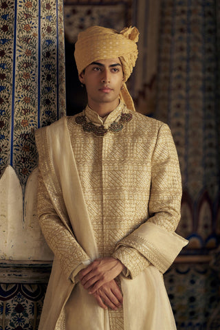 Sherwani Set for Indian Wedding – Gold Kashish Choga by Nitika Gujral
