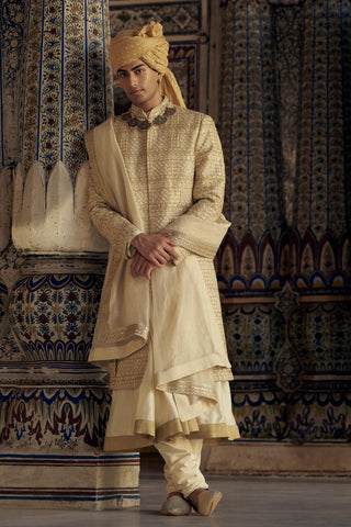 Sherwani Set for Indian Wedding – Gold Kashish Choga by Nitika Gujral