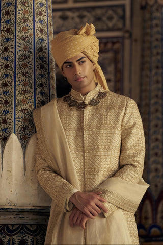 Sherwani Set for Indian Wedding – Gold Kashish Choga by Nitika Gujral