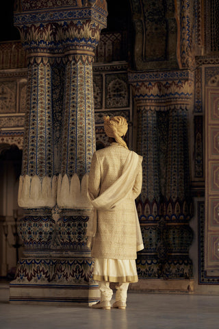 Sherwani Set for Indian Wedding – Gold Kashish Choga by Nitika Gujral