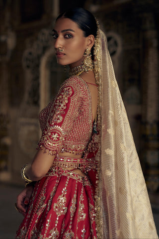 Lehenga set for Indian Wedding – Blood Red Kashish by Nitika Gujral