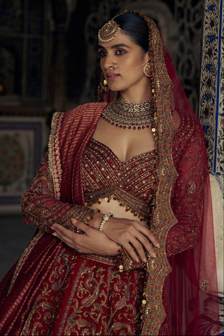 Lehenga set for Indian Wedding – Red Kashish Antique by Nitika Gujral