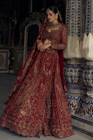Lehenga set for Indian Wedding – Red Kashish Antique by Nitika Gujral