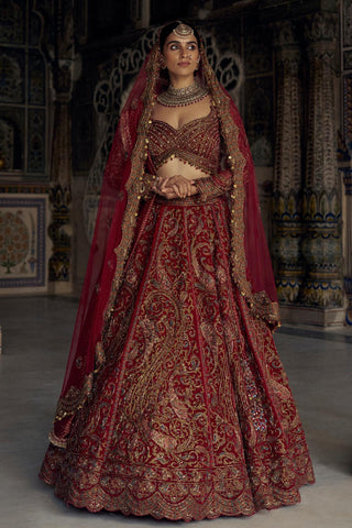 Lehenga set for Indian Wedding – Red Kashish Antique by Nitika Gujral