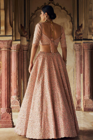 Lehenga set for Indian Wedding – Peach Tafetta by Nitika Gujral