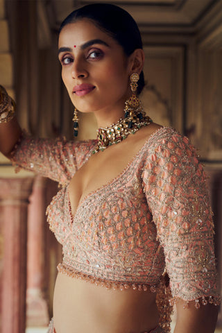 Lehenga set for Indian Wedding – Peach Tafetta by Nitika Gujral